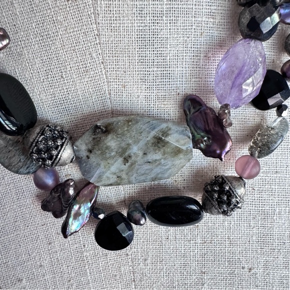 Vintage Maya Evangelista Gemstone Necklace Japanese Pearl Amethyst Labradorite - Picture 3 of 9